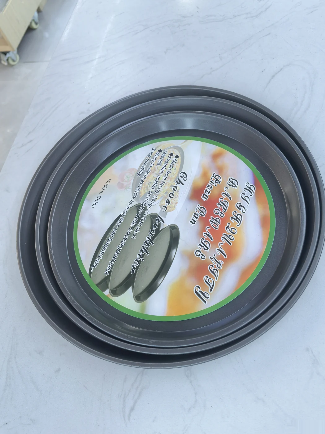 3-Piece Carbon Steel Pizza Pan Set — forma de pastelaria em aço-carbono antiaderente, venda por grosso de fábrica Shansen Bakeware, Yongkang China