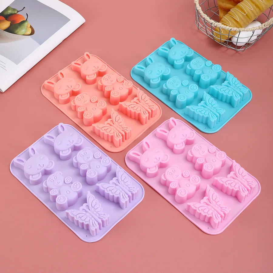 6-Cavity Rabbit, Butterfly & Bear Silicone Mould
