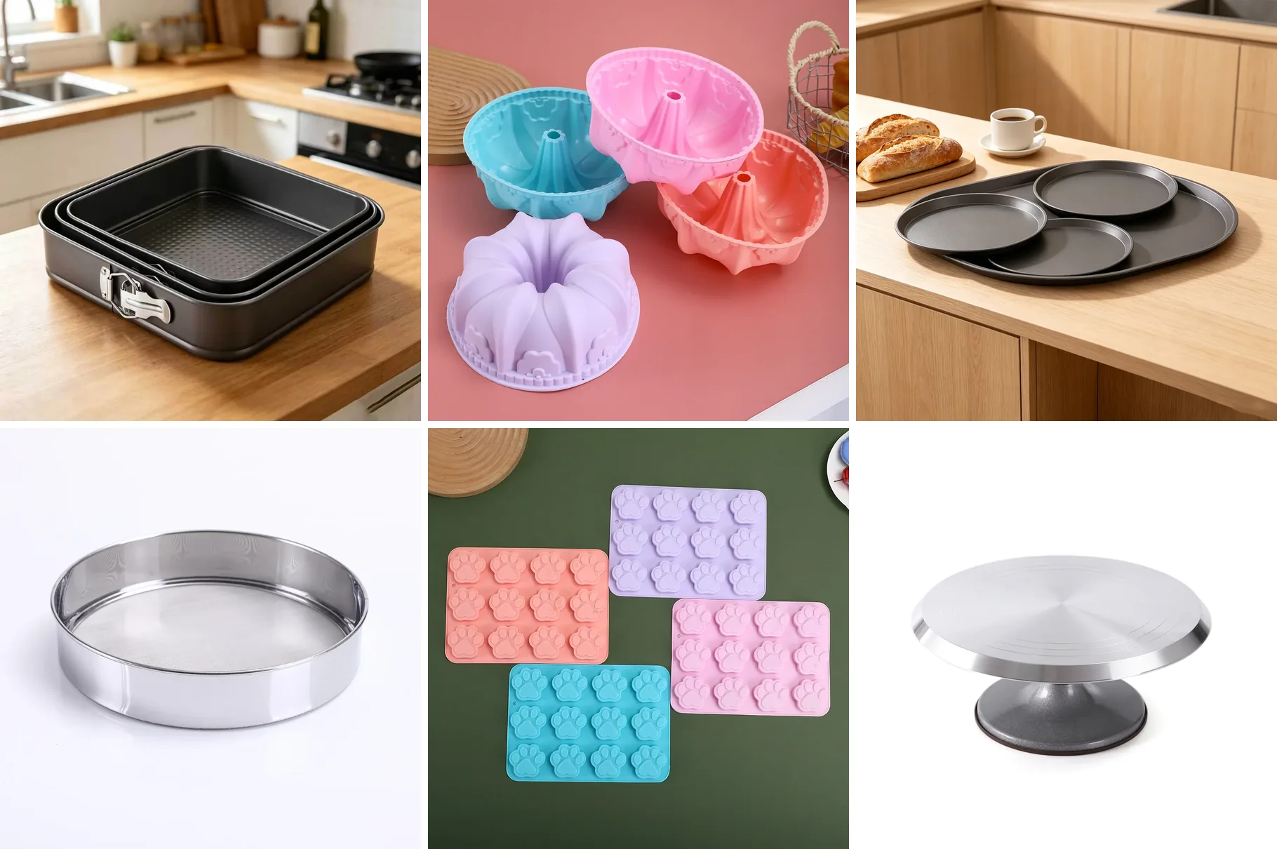 Wholesale bakeware range — carbon steel springform, muffin, loaf pans and silicone molds