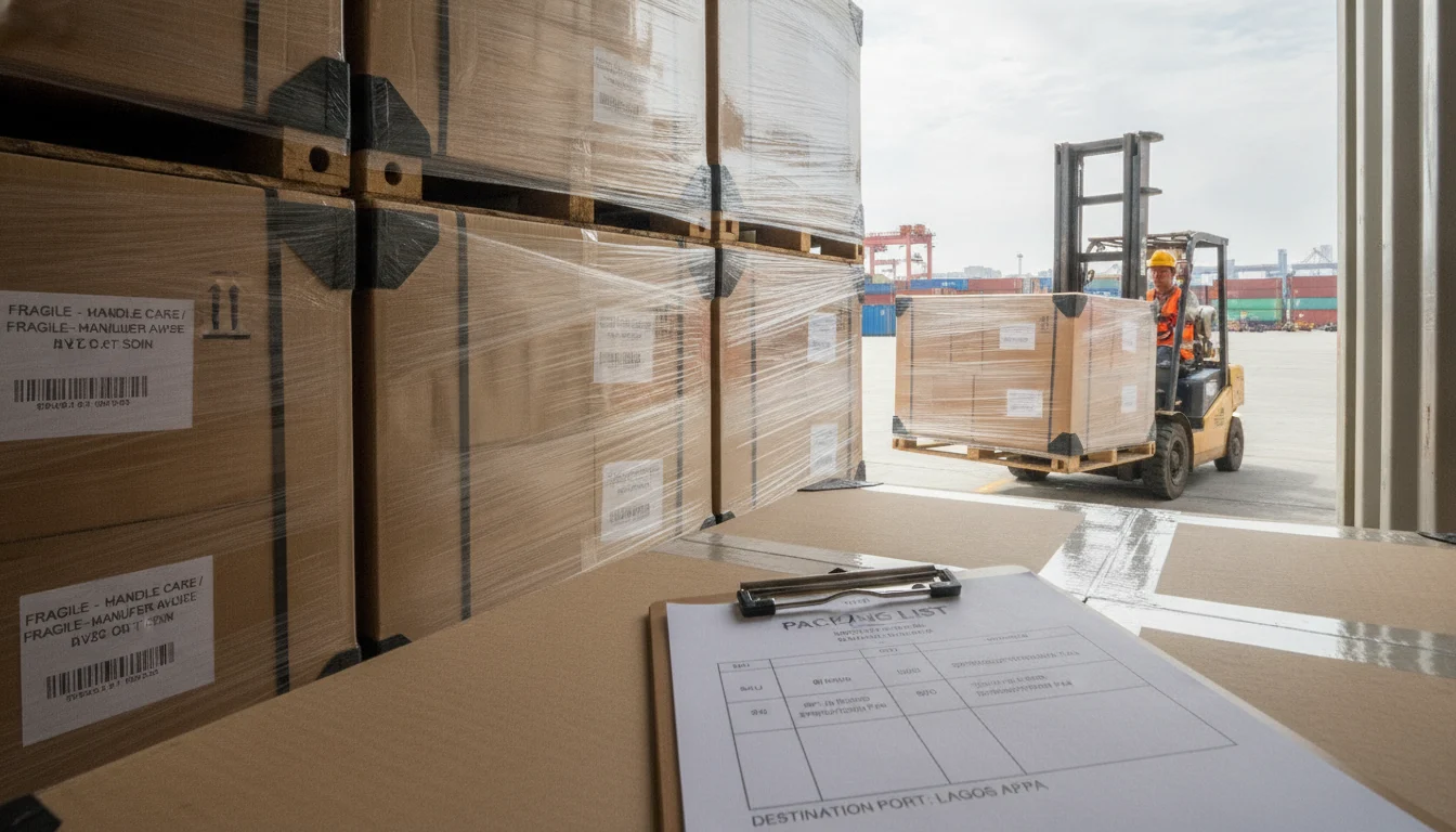 Container loading springform pan shipment Ningbo port to Lagos Apapa with packing list