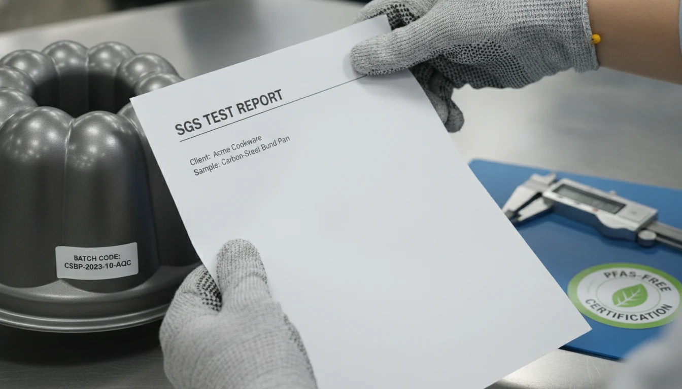 SGS test report bundt pan batch code food-grade compliance verification