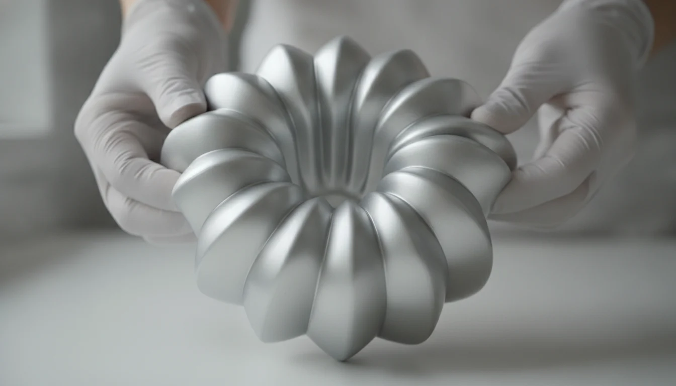 Food-grade silicone cake mold flexibility demonstration close-up