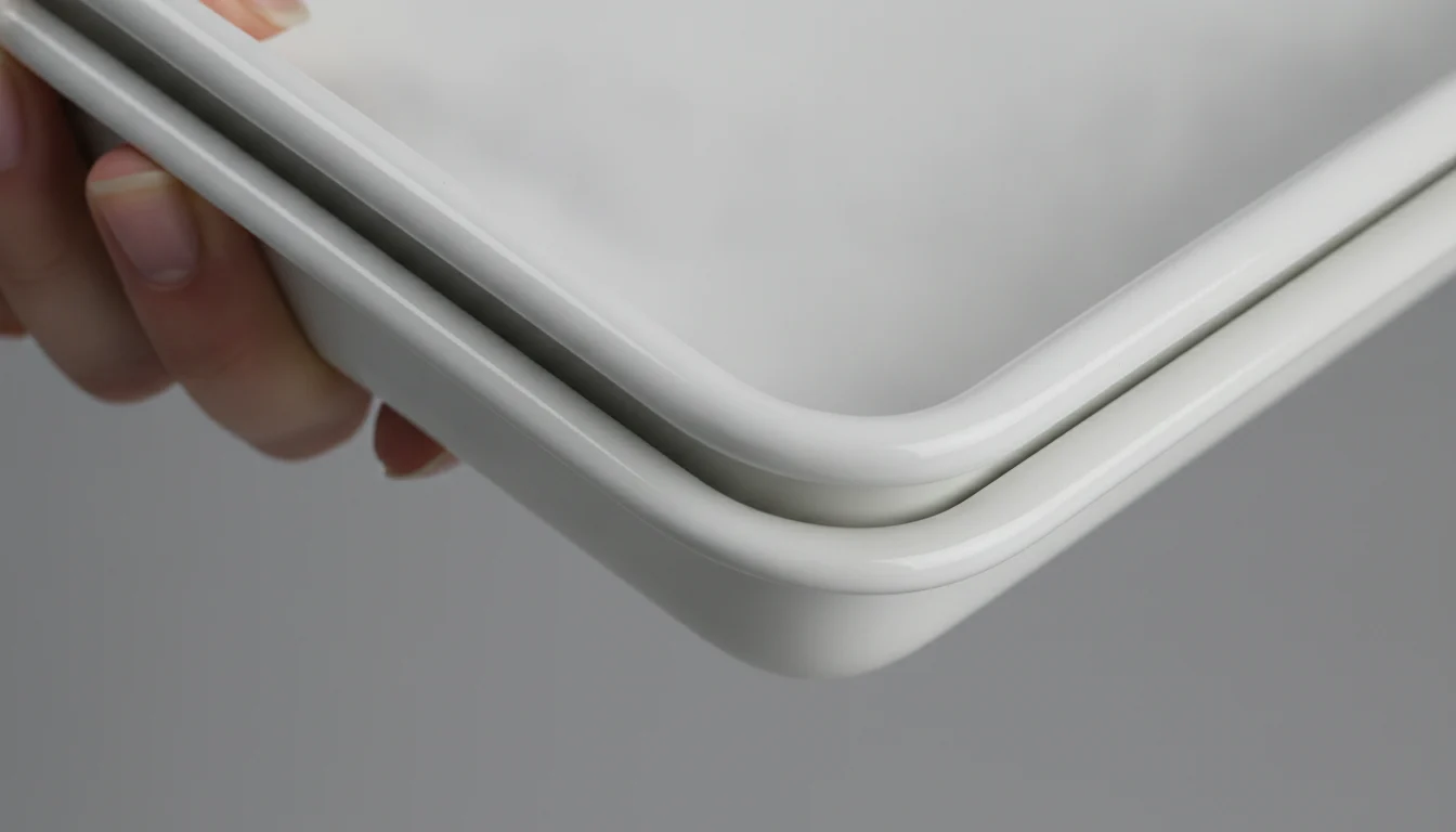 Double-rolled rim on ceramic-coated carbon-steel baking pan