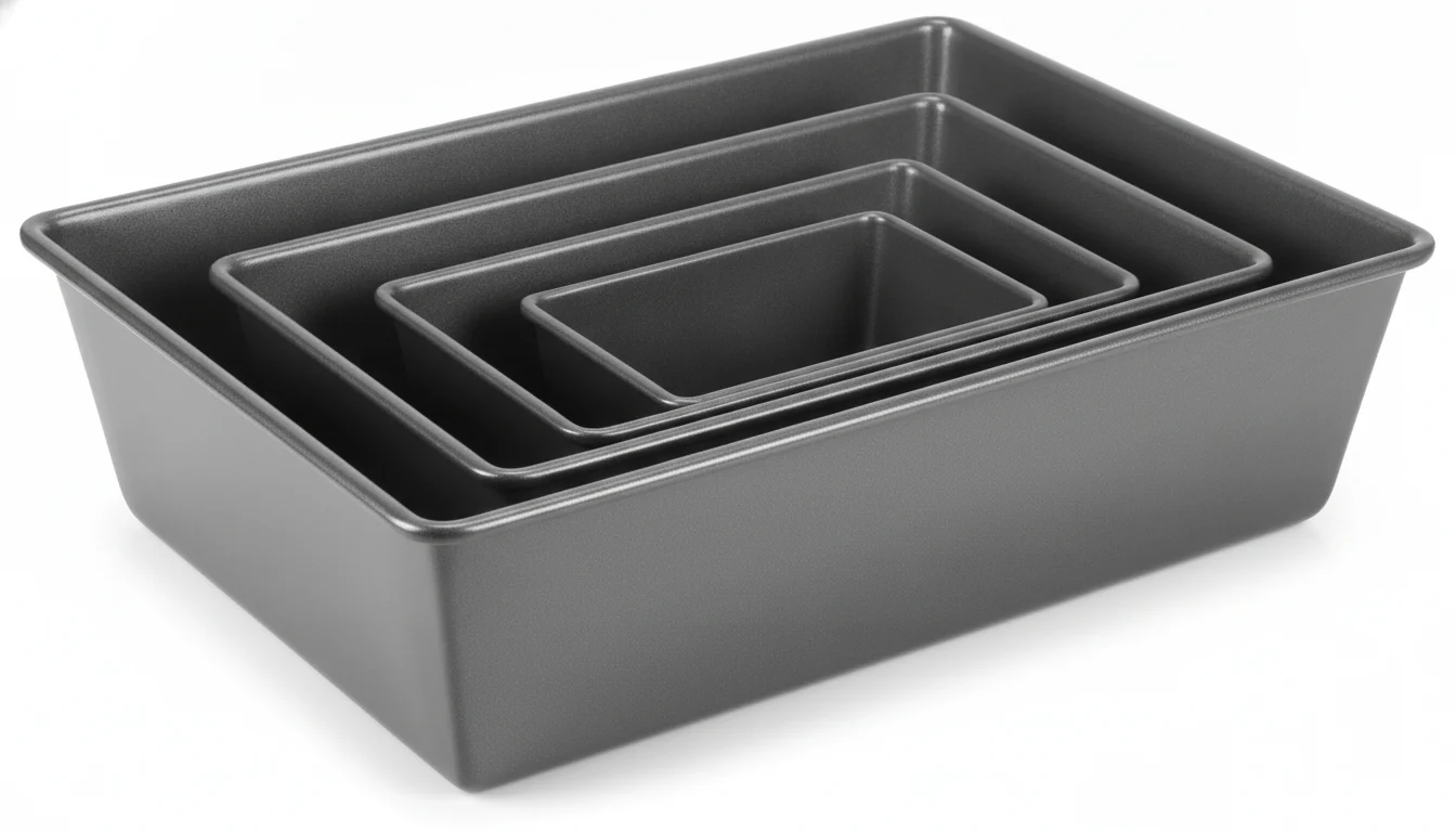 Three standard loaf pan sizes nested showing interior taper